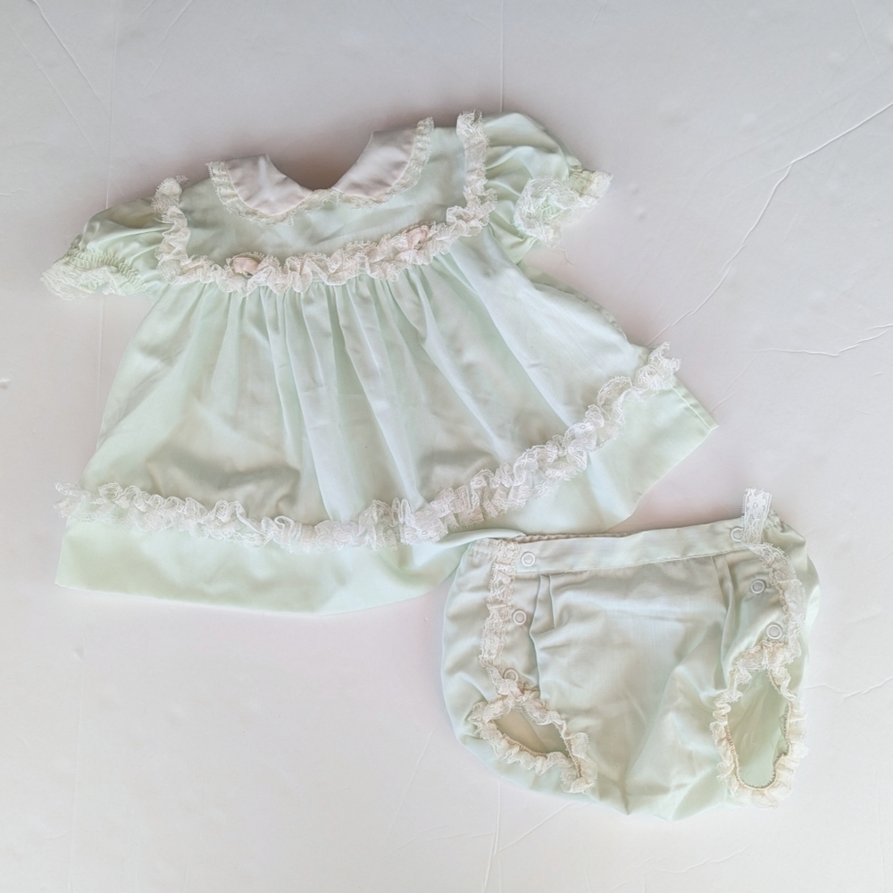 Vtg Bryan Dress 6m Green Frilly Lace Classic Pastel